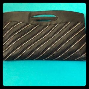 Black Leather Zipper Clutch